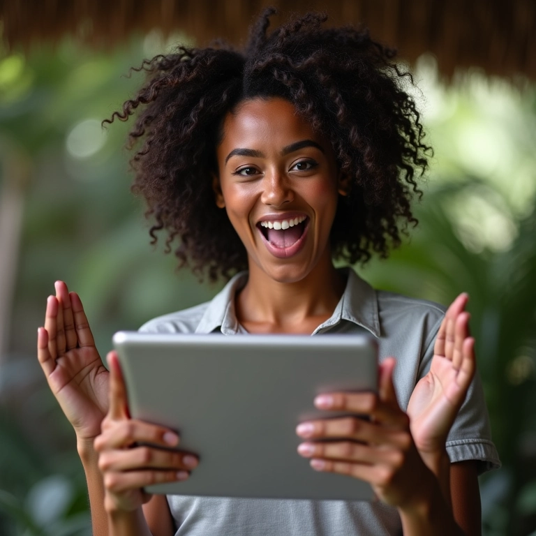 Mulher explicando conceito científico com entusiasmo.