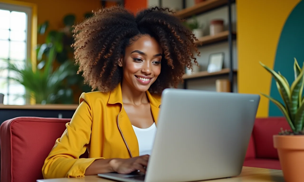 Mulher fazendo curso do Google Skillshop em casa.