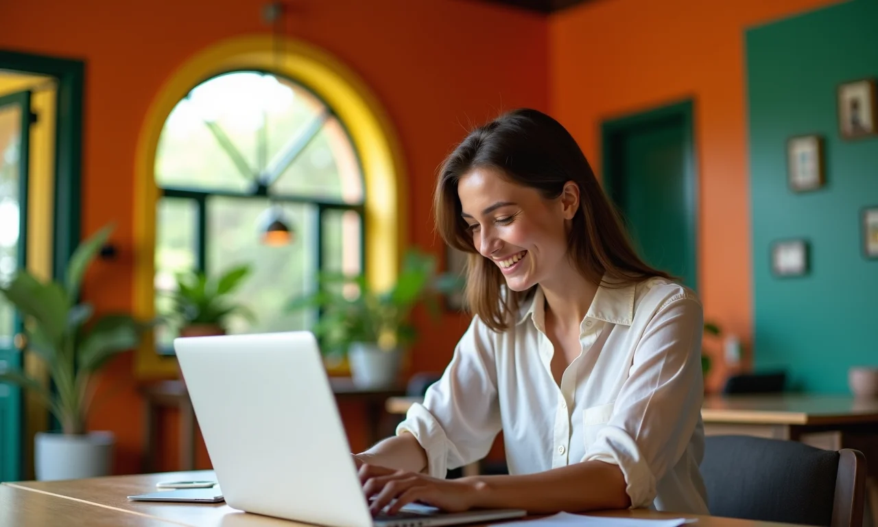 Mulher fechando laptop, definindo limites claros no trabalho.
