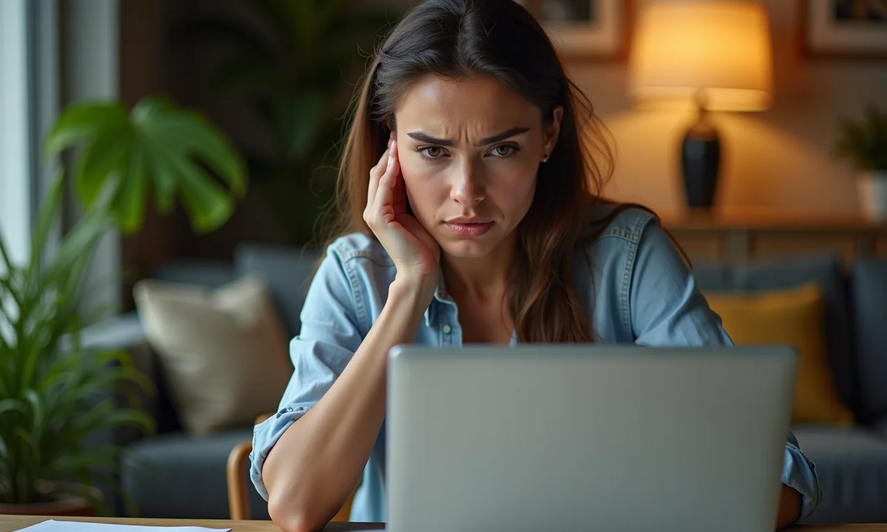 Mulher frustrada com problema técnico na Udemy.