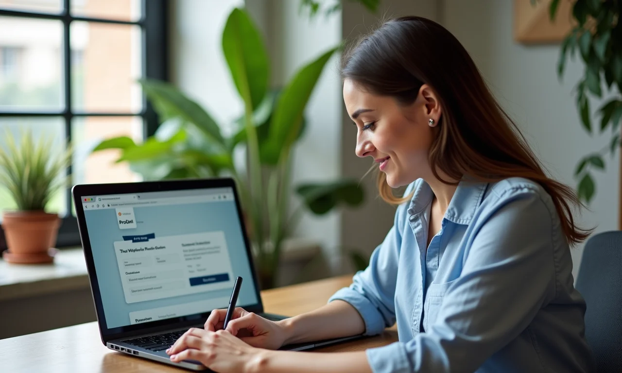 Mulher preenchendo inscrição do ProUni online.