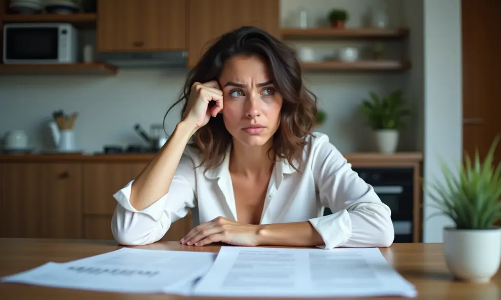 Saque do FGTS Por Doença Grave Como Solicitar Mulher preocupada analisando documentos sobre saque do FGTS por doença grave.