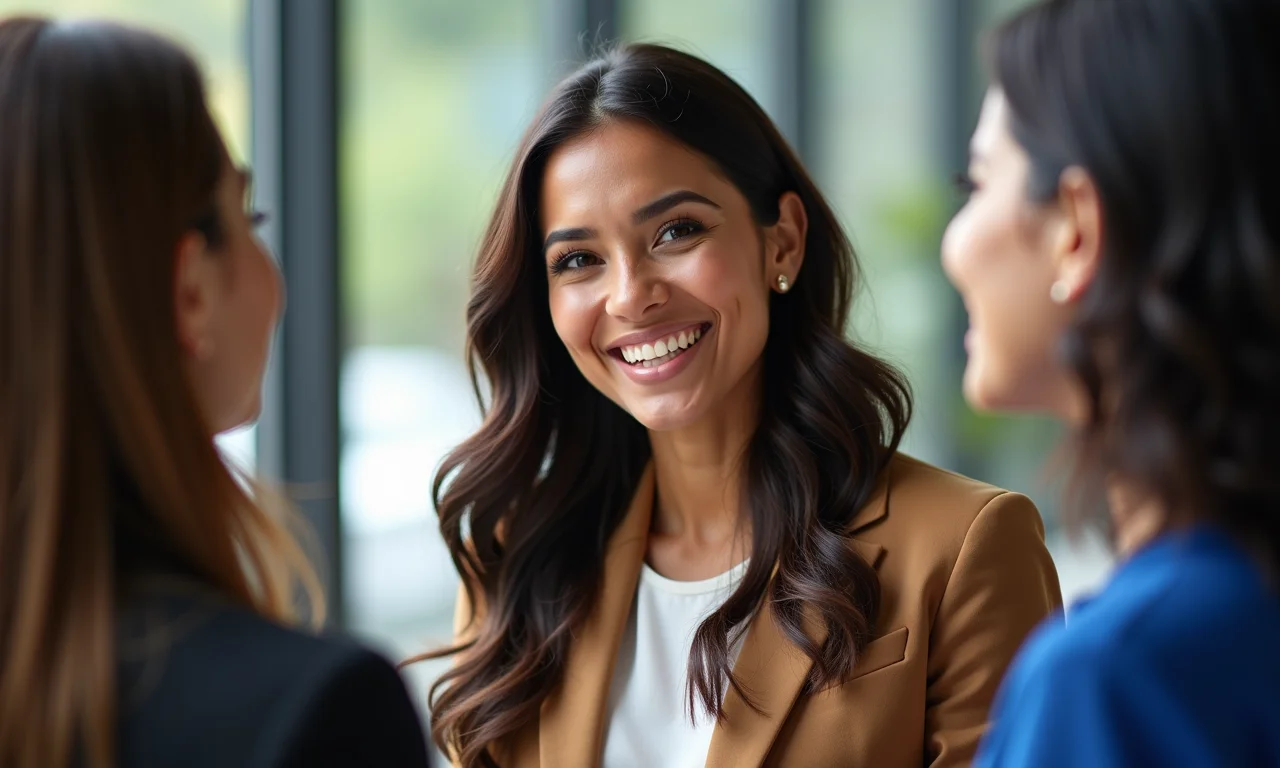 Mulher se apresentando em evento de networking.