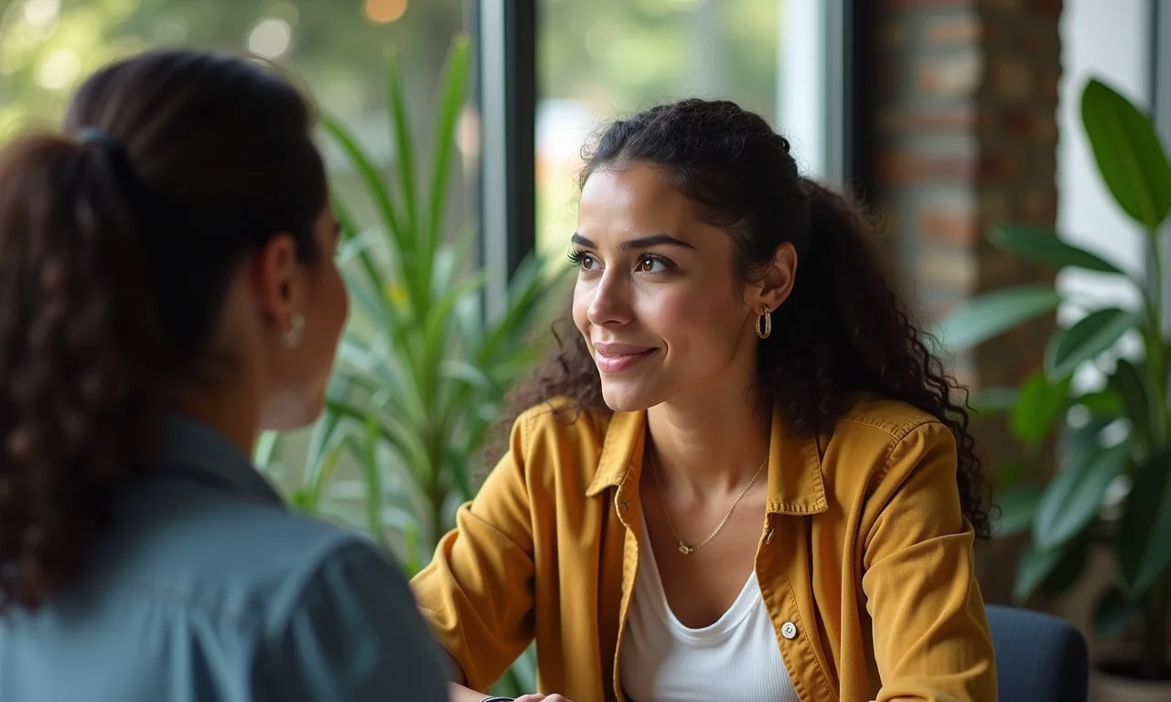 Mulher tentando entender a perspectiva do colega no trabalho.