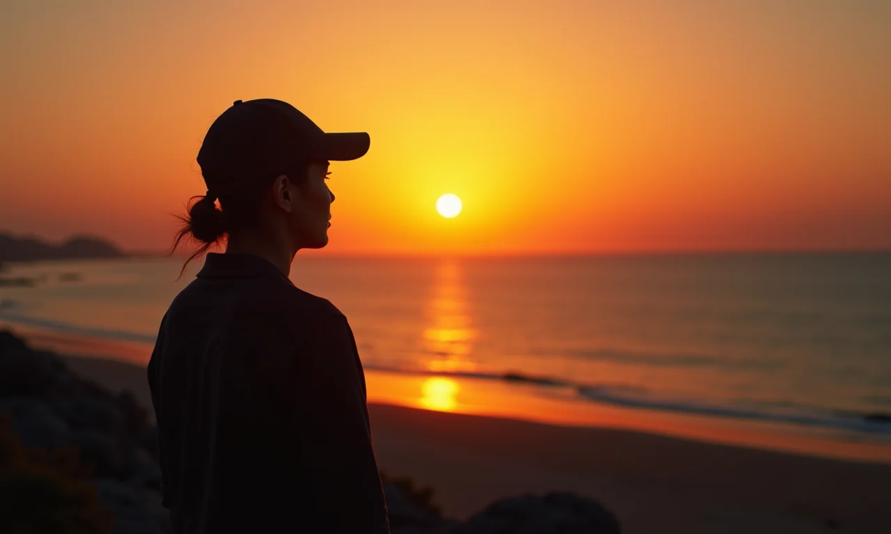 Pessoa contemplando o pôr do sol.