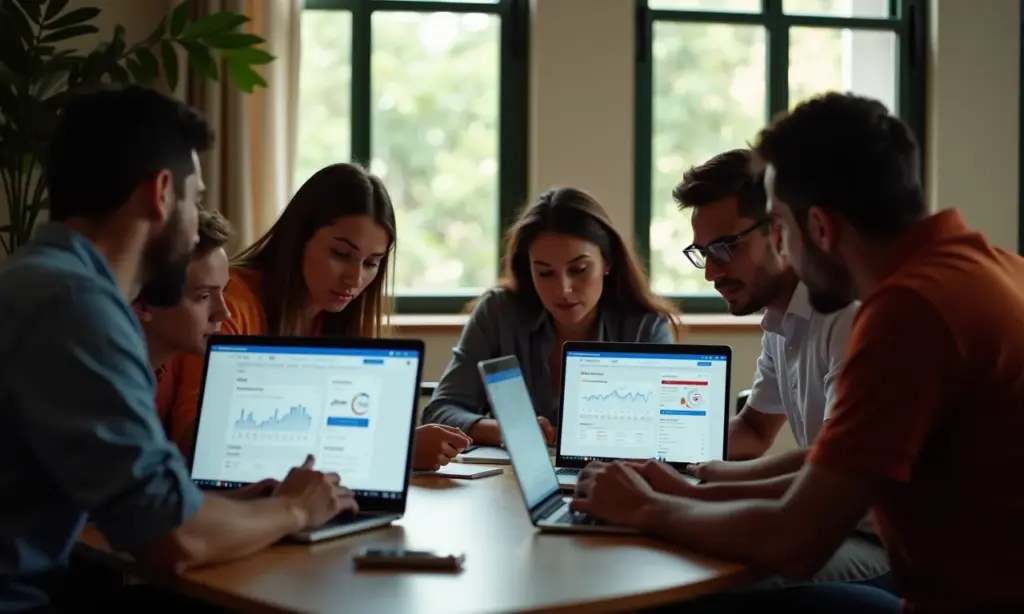 Cursos Gratuitos de Google Ads Com Certificado Anuncie Online Pessoas diversas aprendendo Google Ads em um ambiente colaborativo.