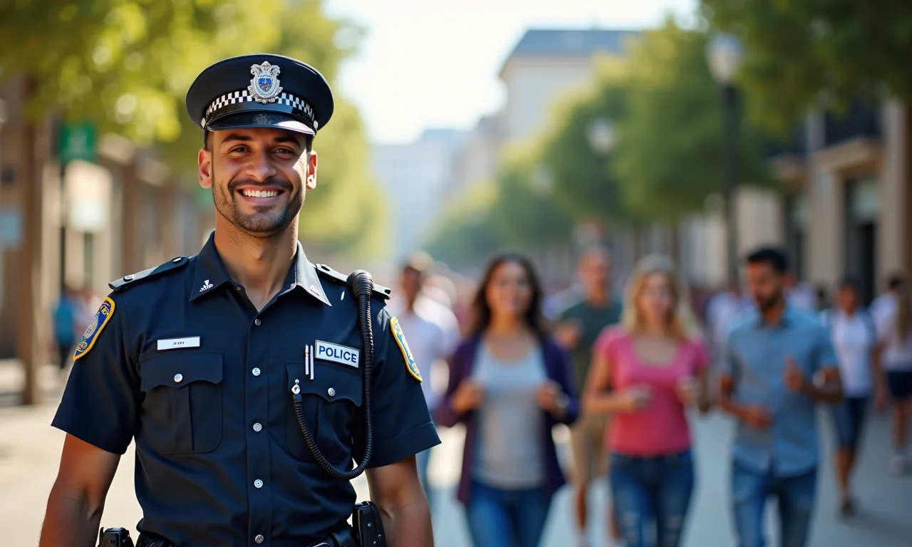 Policial brasileiro interagindo positivamente com a comunidade.