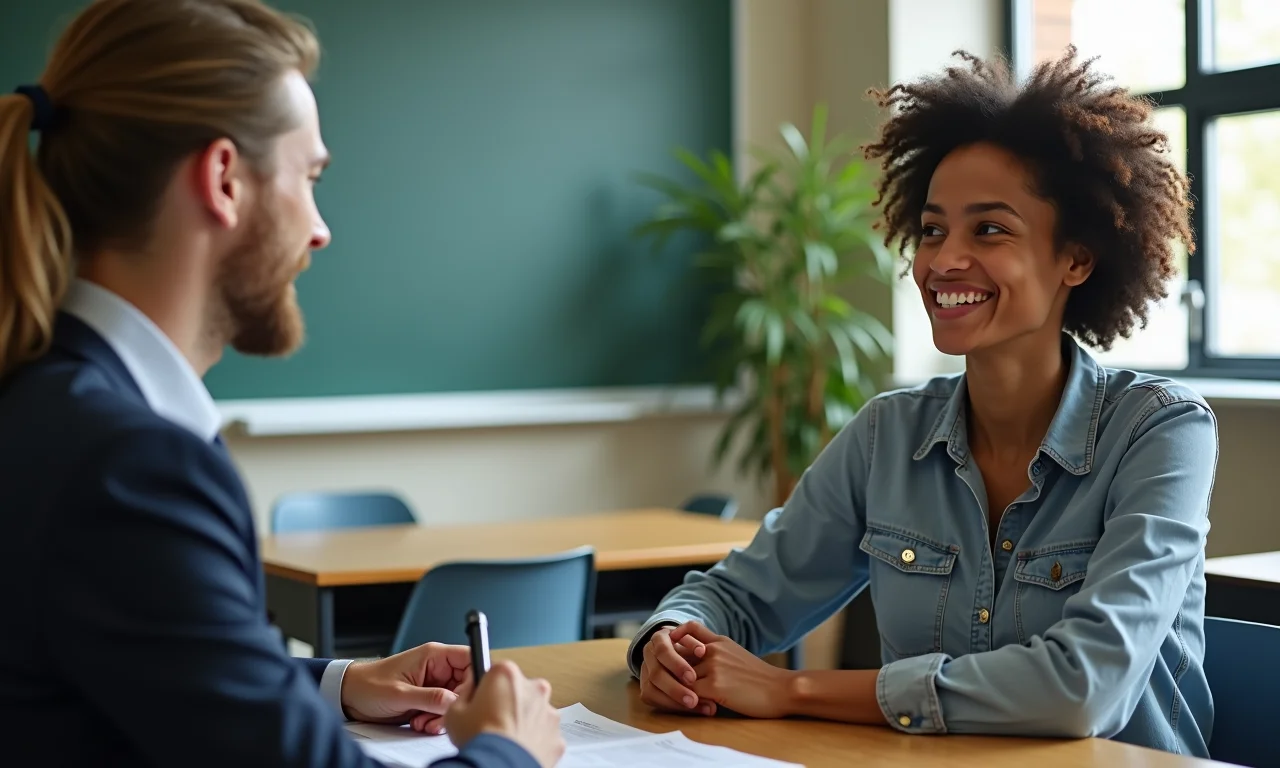 Professor discutindo direitos salariais com o diretor da escola.