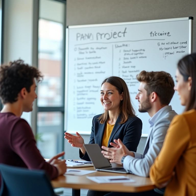 Profissionais diversos discutindo a importância da gestão de projetos.