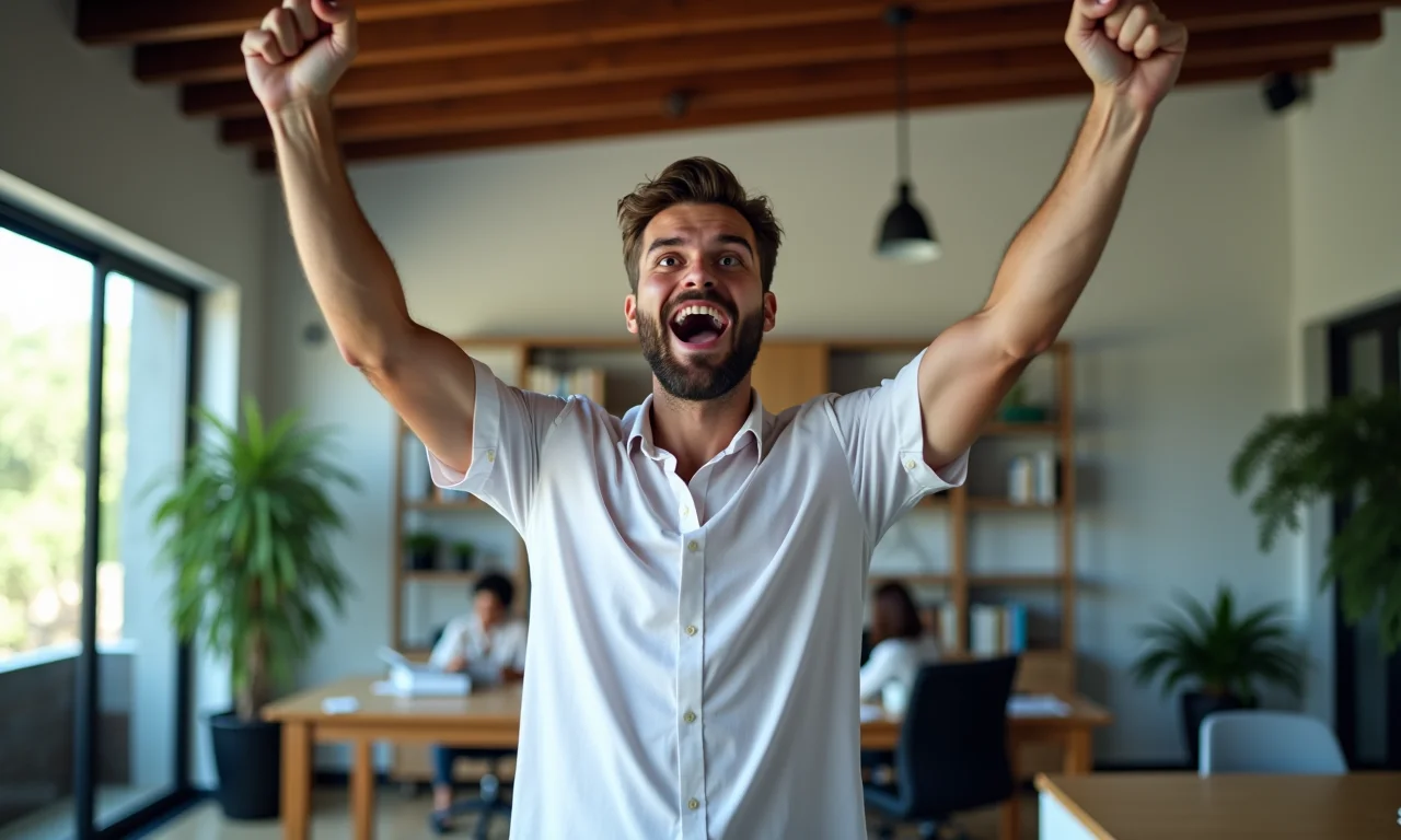 Profissional de TI celebrando aumento salarial após adquirir experiência como Scrum Master.