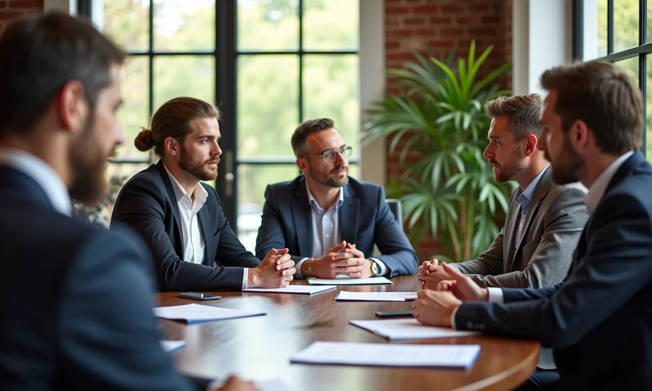 Representante sindical negociando com a gerência da empresa em um ambiente de trabalho.