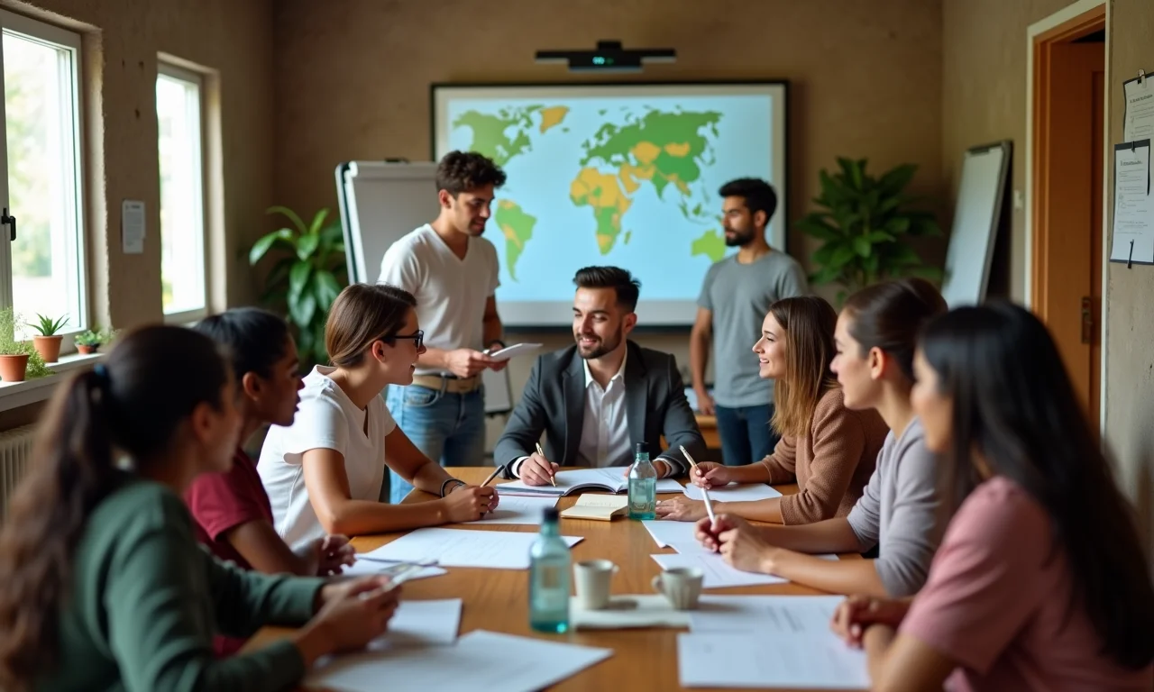 Reunião aberta de coletivo estudantil com participantes diversos debatendo ideias.