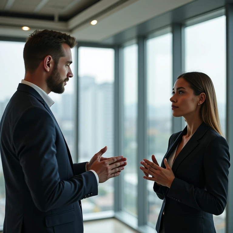 Sociólogo em reunião de negociação salarial com representante de RH.
