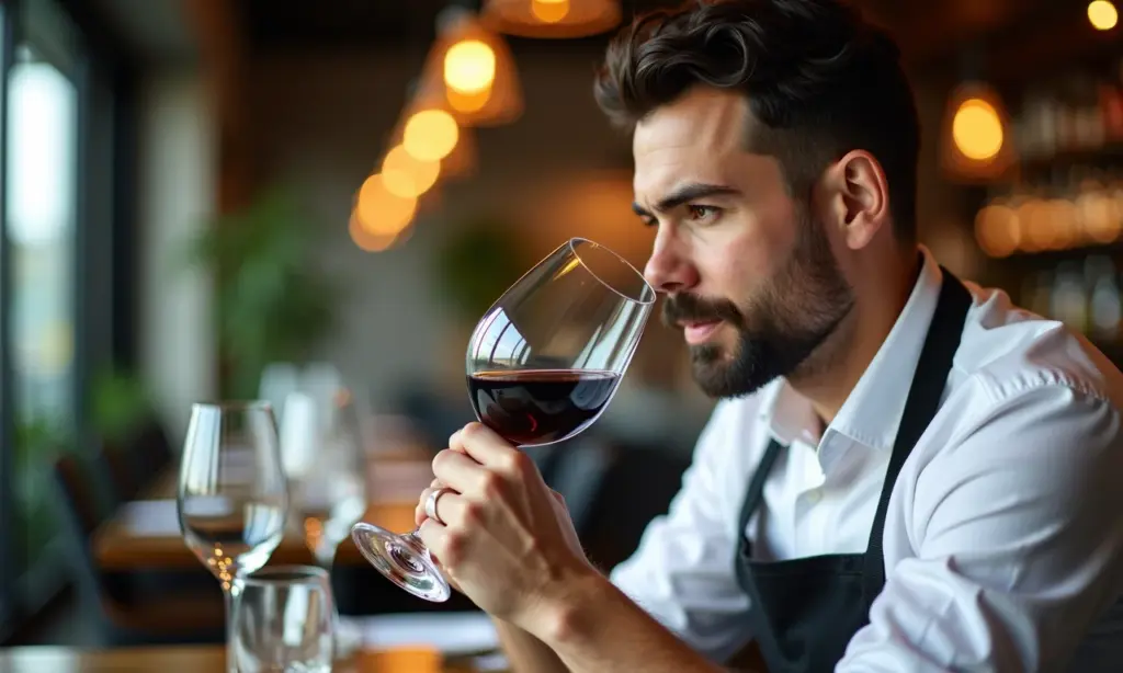 Salário de Sommelier Descubra o Potencial de Ganhos Sommelier experiente degustando vinho em restaurante sofisticado.