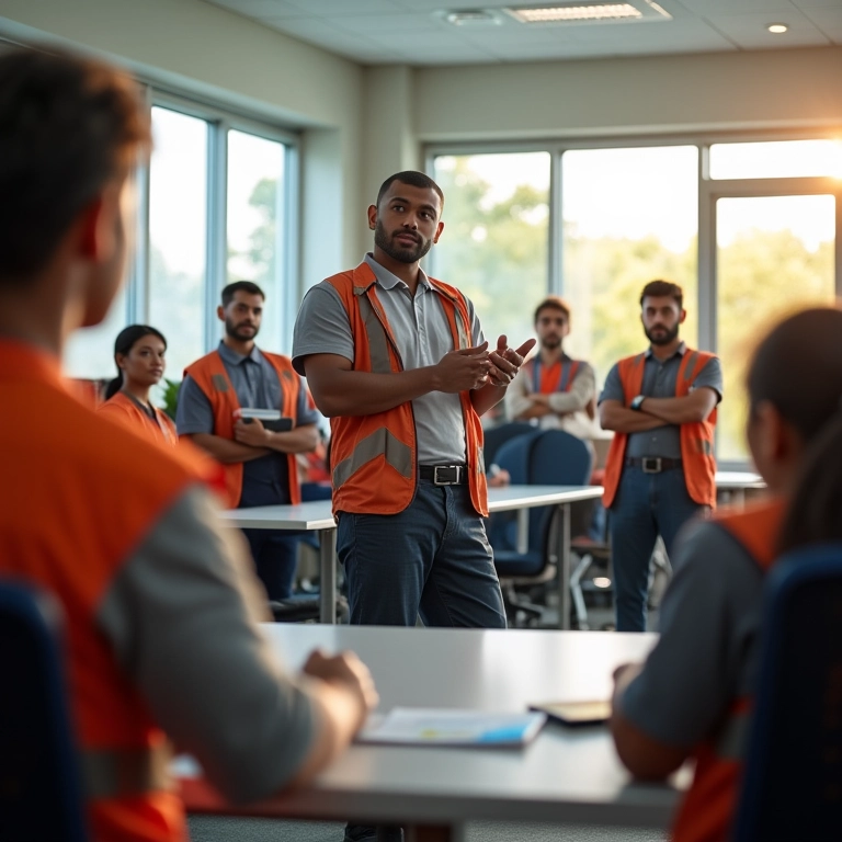 Técnico de segurança do trabalho ministrando treinamento em Recife.