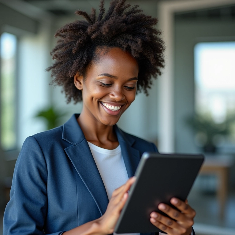 eSocial o Que o Trabalhador Precisa Saber Sobre o Sistema Trabalhador brasileiro acessa informações do eSocial em tablet com sorriso confiante.