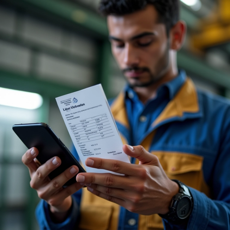 Trabalhador brasileiro examina seu contracheque digital no smartphone, com informações do eSocial.