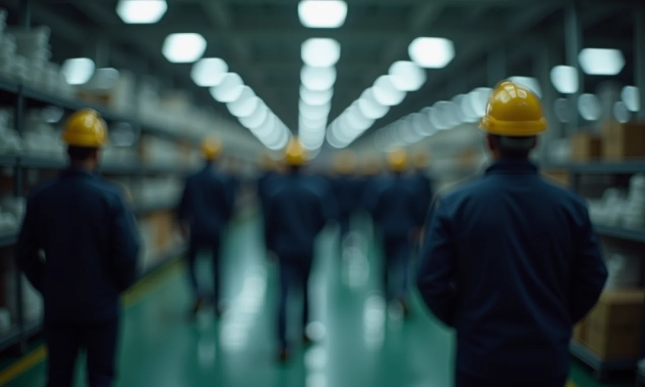 Trabalhadores indistintos em fábrica, simbolizando dificuldade de fiscalização.