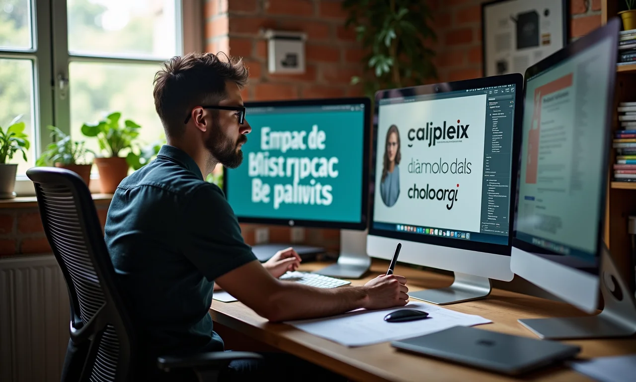 UI designer escolhendo tipografia para um website.