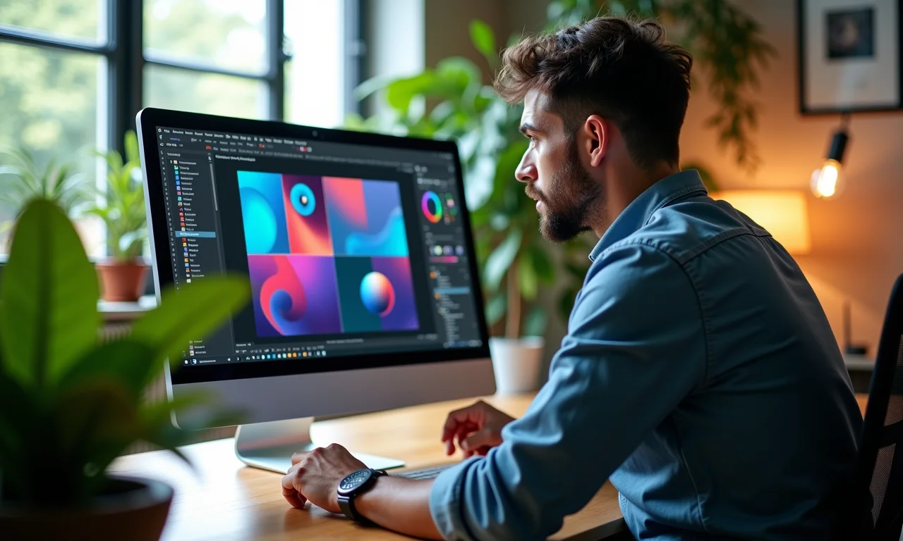 UI designer usando Adobe XD para criar interface moderna.