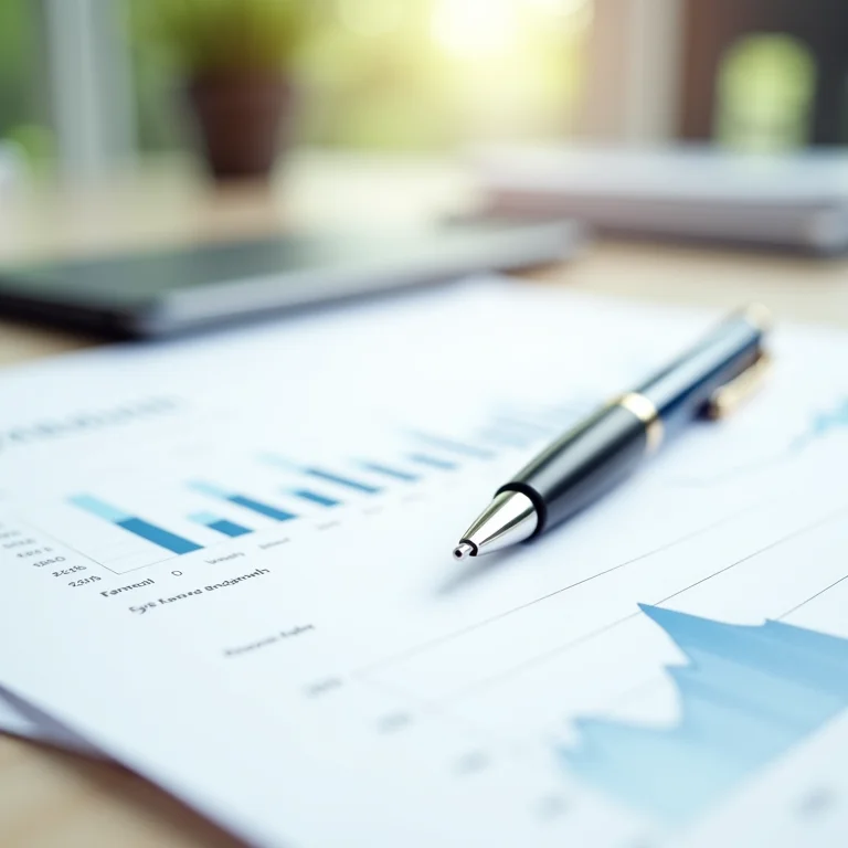 Organização de documentos financeiros em uma mesa.